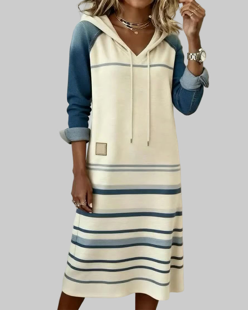 Auréliane™ | Robe Décontractée à Capuche et Motif Patchwork