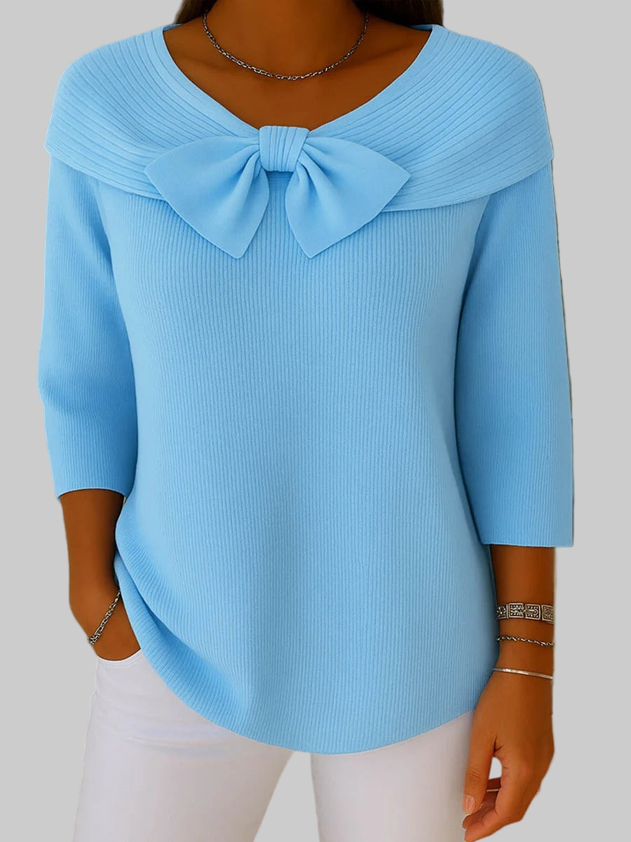 Clara™ | Pull Féminin à Nœud et Col Rond